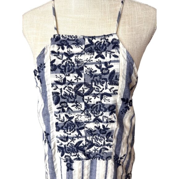 Miami Womens Blue & White Striped Embroidered Sundress Size L - Picture 2 of 9
